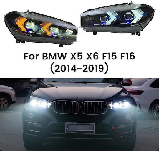 Front Lights Set Bmw X5 F15 2013-2018 X6 F16 2014-2019 Conversion To G05 G06 Look Black