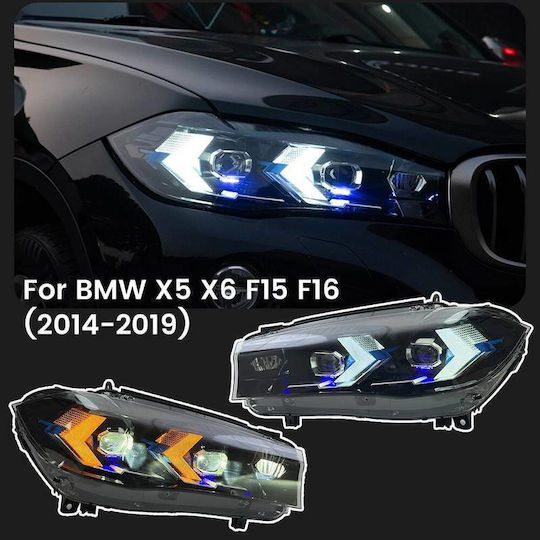 Front Lights Set Bmw X5 F15 2013-2018 X6 F16 2014-2019 Conversion To G05 G06 Look Black