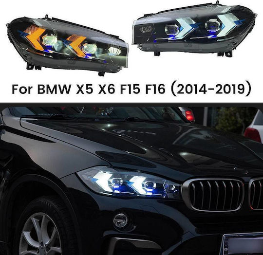 Front Lights Set Bmw X5 F15 2013-2018 X6 F16 2014-2019 Conversion To G05 G06 Look Black