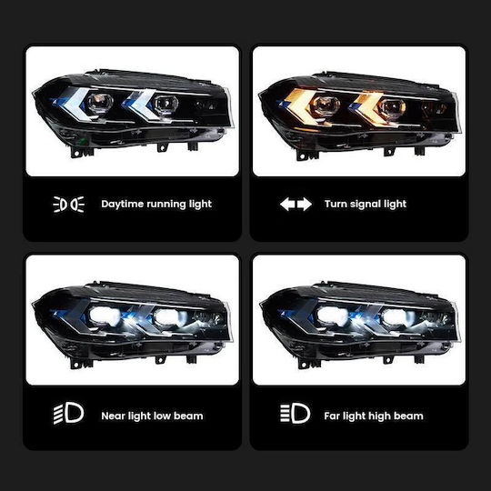 Front Lights Set Bmw X5 F15 2013-2018 X6 F16 2014-2019 Conversion To G05 G06 Look Black