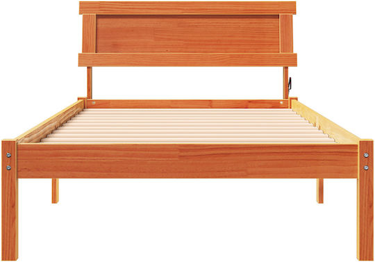 Einzelbett Aus Holz Keramidi Braun mit Lattenrost für Matratze 100x200cm
