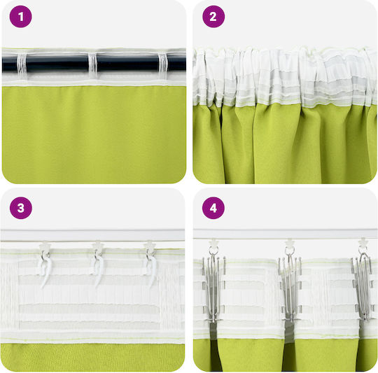 vidaXL Set Window Curtains With Pencil Pleat Green 140x140cm