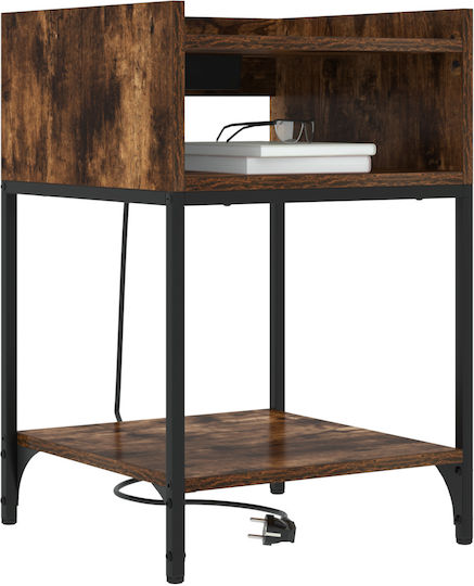 Bedside Table Wooden with Metal Legs Smoked Oak 40x40x61cm