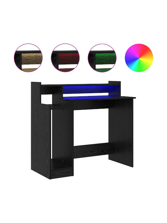 Schreibtisch Lumarko Holz Schwarz Eiche mit Metallbeinen LED und USB Anschlüssen 97x45x90cm