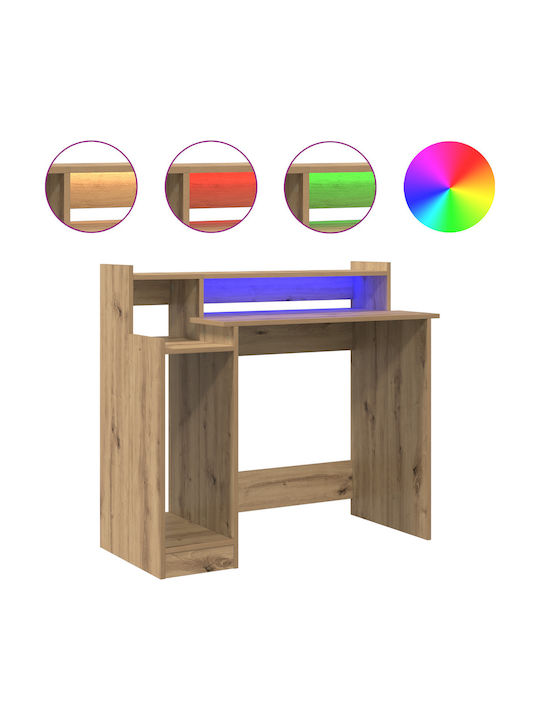 Electric Desk Artisan Wooden Coffee with Metal Legs, Adjustable Height, LED & USB ports 97x45x90cm