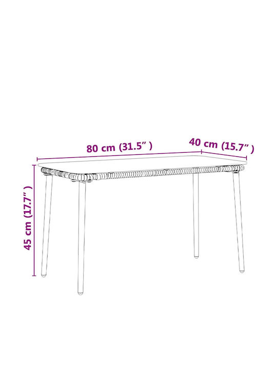 Sitting Room Outdoor Free Standing Rattan Table Natural 80x40x45cm