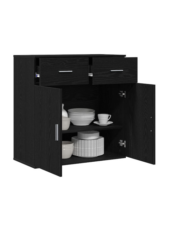 Sideboard Wooden with Drawers Black Oak 79x38x80cm