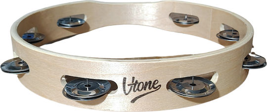 V-tone Beige Wooden Hand Tambourine with Single Row Jingles