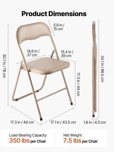 Foldable Dining Room Polypropylene Chair Khaki 4pcs