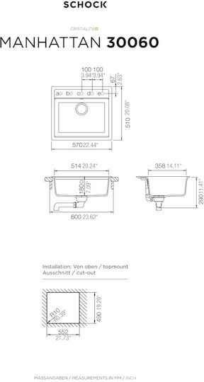 Schock Chiuvetă De Bucătărie Drop-In Manhattan Din Granit Lichid 57x51cm Bej