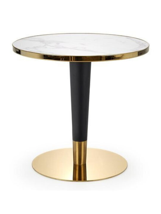 Houston 1532 Round Table Dining Room with Marble Surface Gold, Black, White Marble 74x74cm