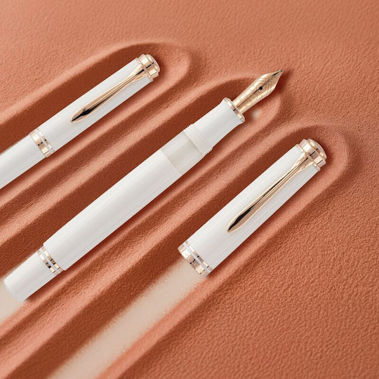 Pelikan Souverän M600 White Rose Gold Special Edition Fountain Pen 4012700827449 Extra Fine 14k Nibs