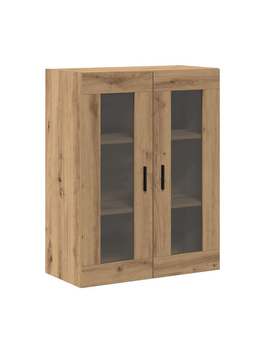 Wall Living Room Display Cabinet made of Particleboard with Glass Artisan Oak 69.5x34x90cm