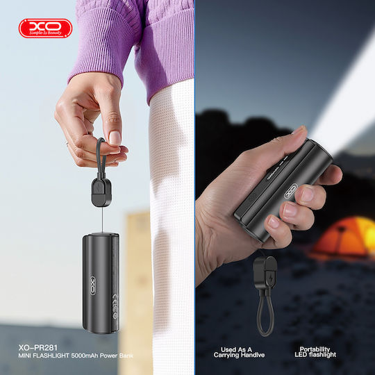 XO PR281 Power Bank 5000mAh 10.5W with USB-C Port Black