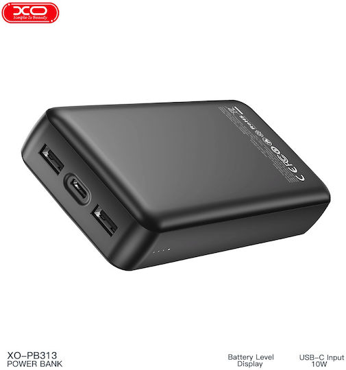 XO PB313 Power Bank 20000mAh 10W with 2 USB-A Output Ports and USB-C Port Black