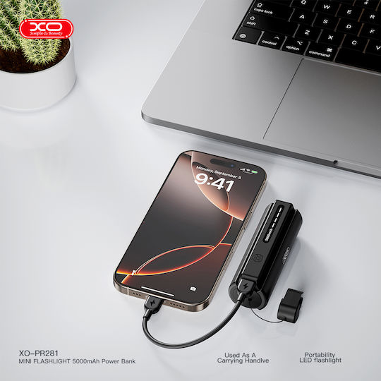 XO PR281 Power Bank 5000mAh 10.5W cu Port USB-C Negru