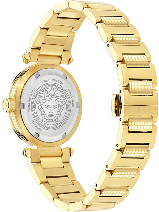 Versace Ανδρικό Ρολόι 35mm Μπαταρίας με Χρυσό Μεταλλικό Μπρασελέ