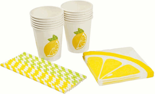 Sunnylife Lemonade Set Dispenser Tap Glasses Straws & Napkins