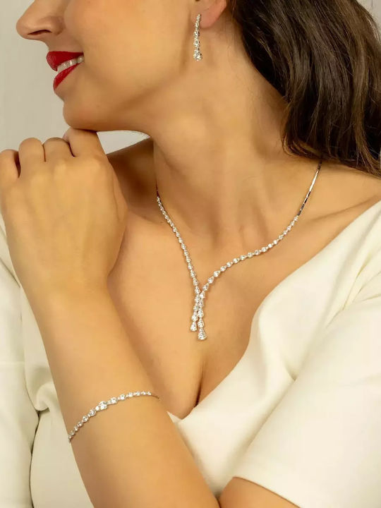 Set with Necklace , Earrings & Bracelet from White Gold 14K with Stones