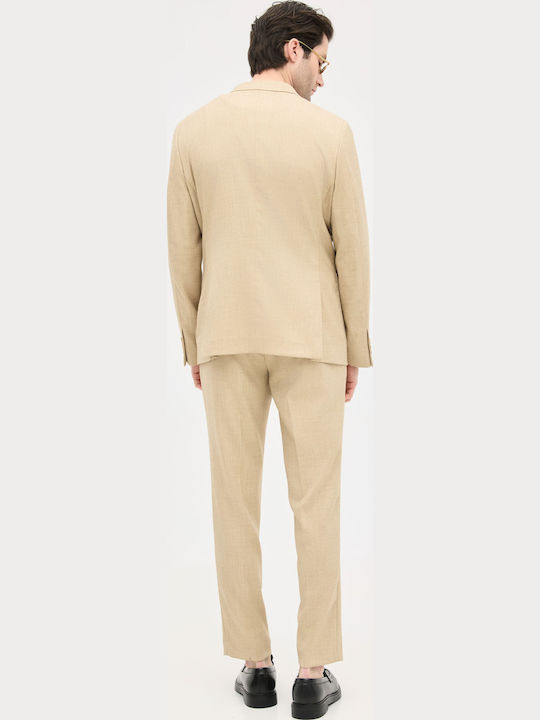 Men's Trousers Elastic Slim Fit Beige