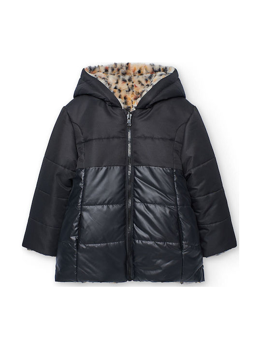 Kinder Freizeitjacke Beidseitig mit Kapuze Black, Leopard