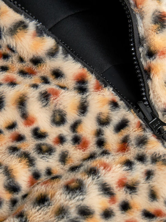 Kinder Freizeitjacke Beidseitig mit Kapuze Black, Leopard