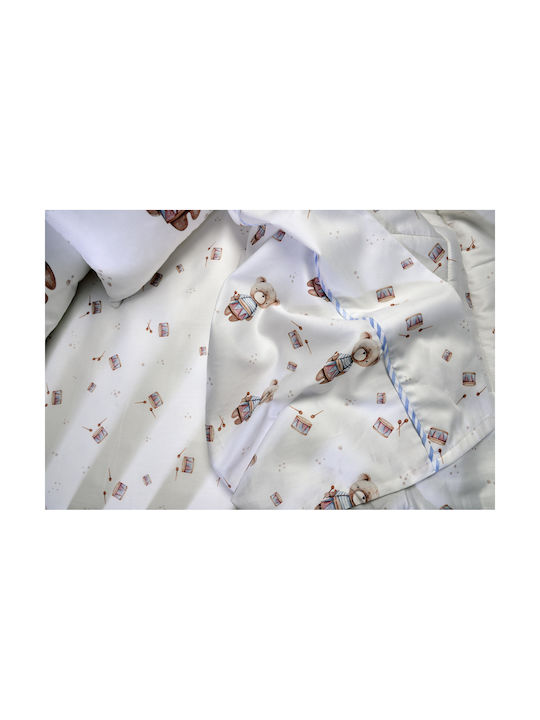 Down Town Home Bear Baby Sheets Set Crib Cotton Satin White 125x175cm 3pcs