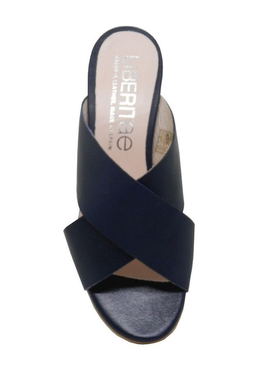 Leather Mules with Heel in Blue Color