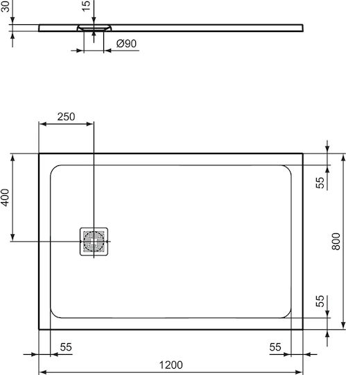 Ideal Standard Ultra Flat S+ Ορθογώνια Κεραμική Ντουζιέρα 120x90cm Μαύρη
