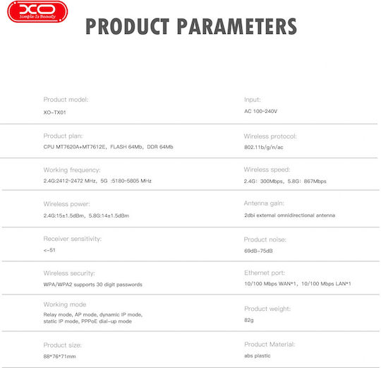 XO TX01 WiFi Extender Einzelband (2,4 GHz) 300Mbps
