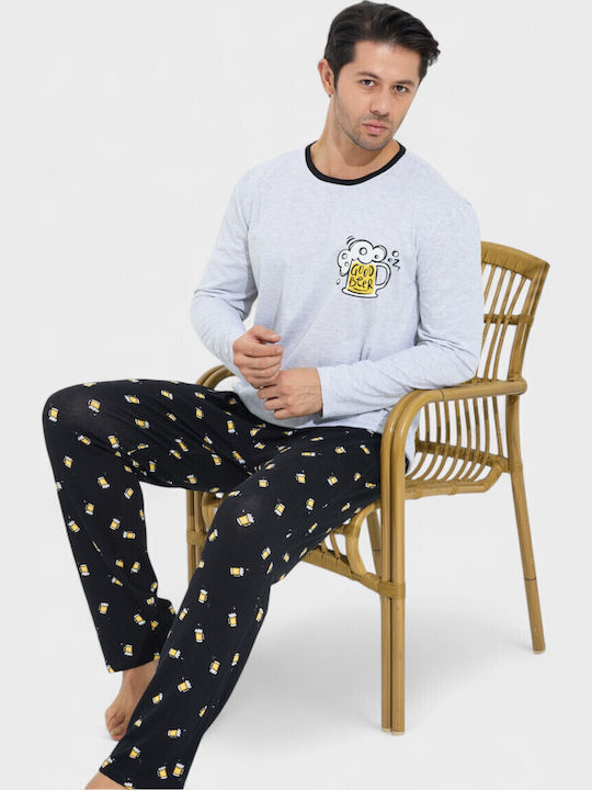 Herrenpyjama Baumwolle Siyah Inci Beer Si9886-Grau