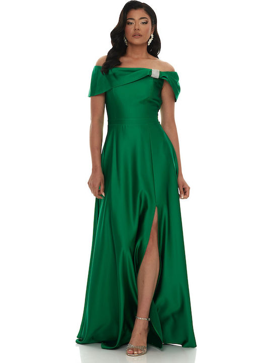 Rochie Maxi pentru Nuntă - Botez Satin Verde F2331_0059
