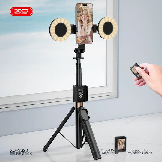 XO SS23 Selfie Stick Τρίποδο Κινητού Bluetooth με Φωτισμό Μαύρο
