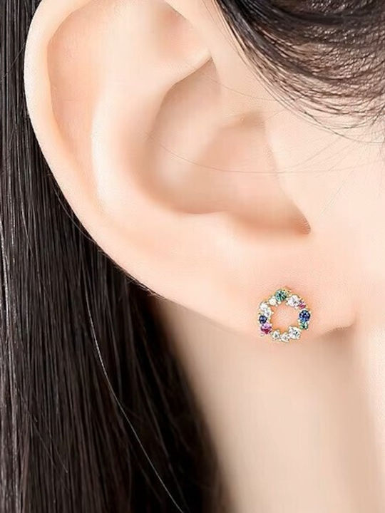By Queen Ασημένια Καρφωτά Σκουλαρίκια Κύκλος Gold Plated Zircon