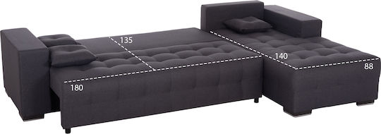 Trendston Corner Couch Bed with Right Corner & Storage Space Gray 298x177x95cm