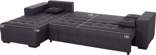 Trendston Colțar Canapea Pat cu Colțul stâng & Spațiu de Depozitare Gri 298x177x95cm.