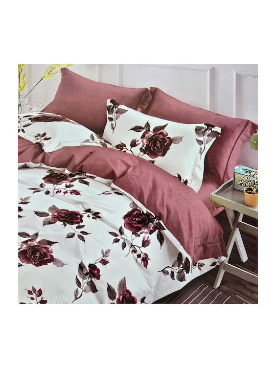 Kotonia Home Set Husă de Pilotă Dublă cu 2 Fețe de Pernă & 1 Cearsaf 200x230 Floral