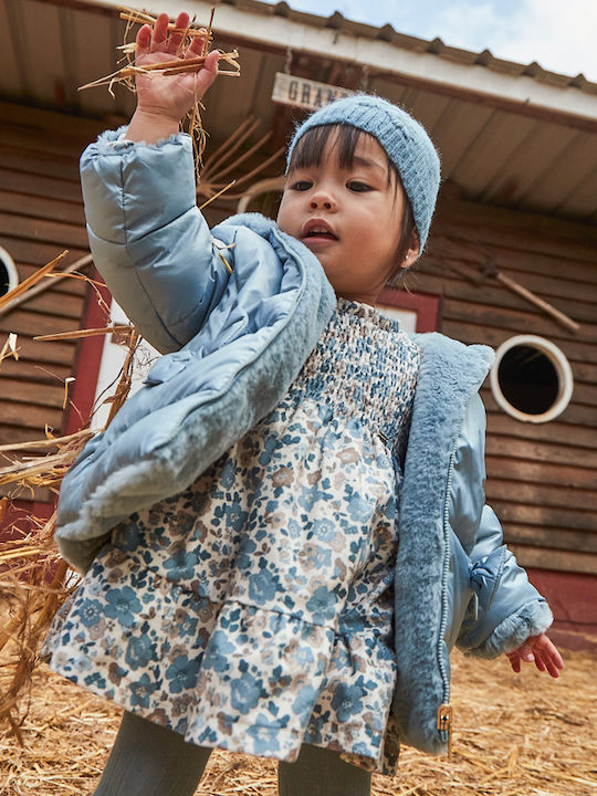 Kinderkleid Langärmelig Samt Blumen Light Blue
