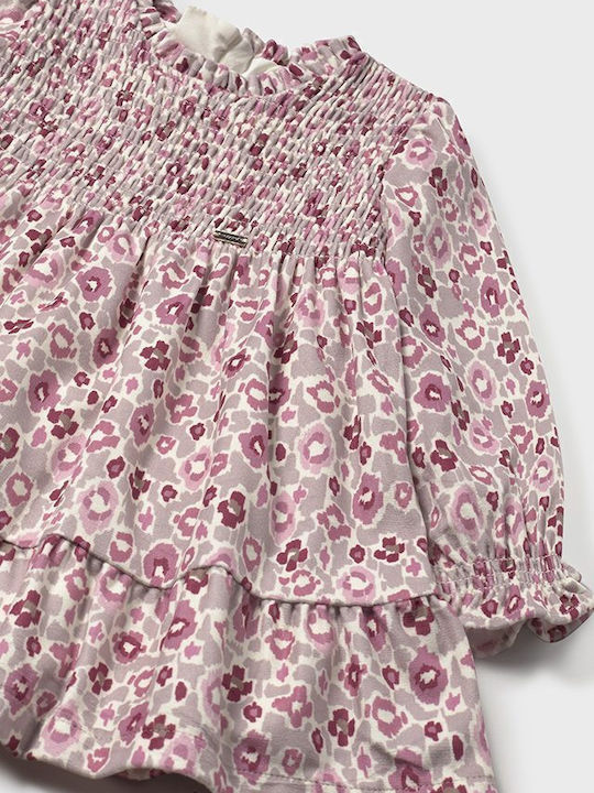 Mädchenkleid Langärmelig Samt Blumen Set mit Mantel Rosa