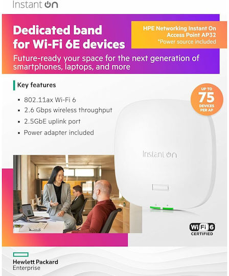 HP Instant On AP32 (RW) Access Point Wi‑Fi 6 Tri Band (2.4 & 5 & 6GHz) Λευκό