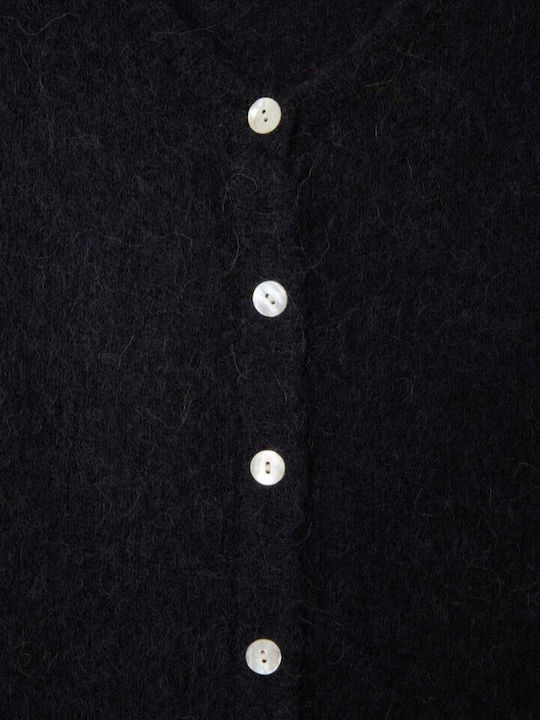 Lange Gestrickte Damen Strickjacke mit Knöpfen Schwarz