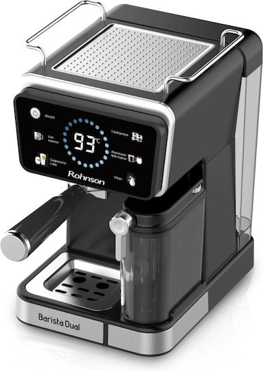 Rohnson Barista Dual Automatic Espresso Machine 1350W Pressure 20bar for Cappuccino Black