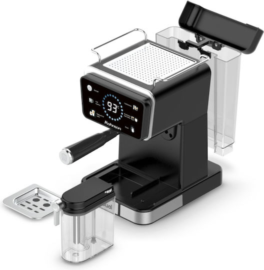 Rohnson Barista Dual Automatic Espresso Machine 1350W Pressure 20bar for Cappuccino Black
