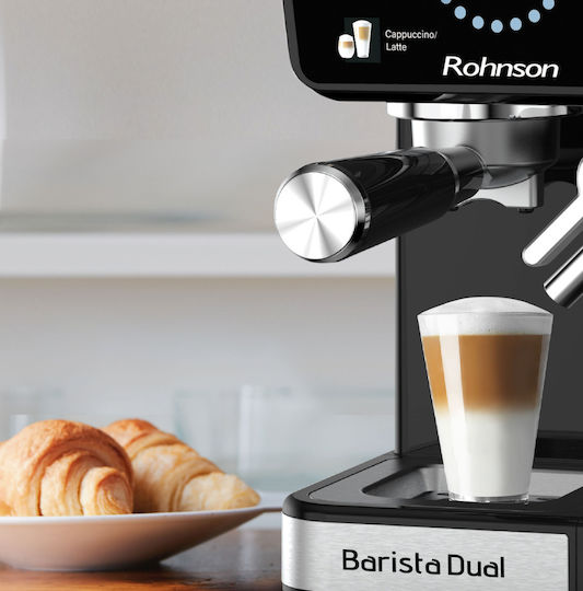 Rohnson Barista Dual Automatic Espresso Machine 1350W Pressure 20bar for Cappuccino Black