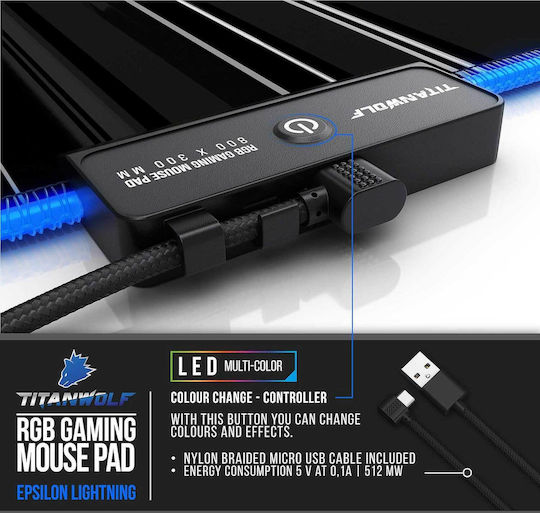 Titanwolf Gaming Mouse Pad XXL (800mm) With RGB Lighting Via USB Yellow