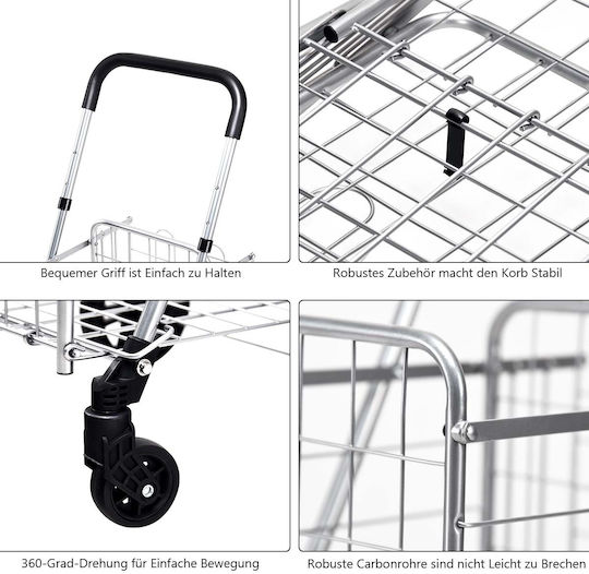 Metallic Shopping Trolley Foldable 43x52x89cm