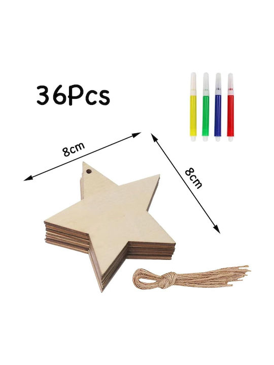 Ornament suspendat Stea Din lemn Bej Set 36buc