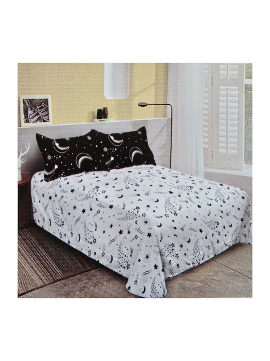 Kotonia Home Set Husă de Pilotă Flanel Super Dublă cu 4 Fețe de Pernă & 1 Cearsaf 230x200 Negru