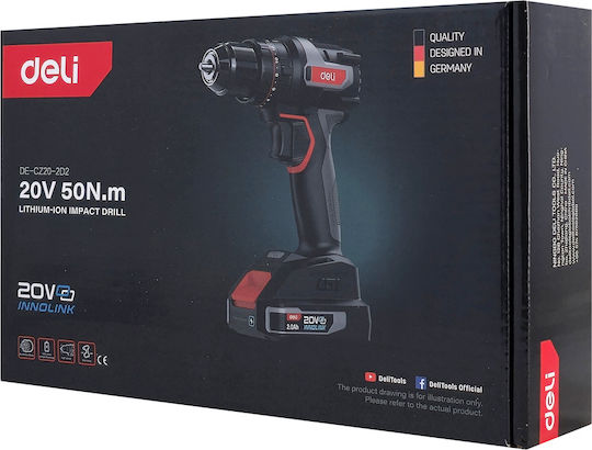 Deli DE-CZ20-2D2 Percussive Drill Driver Battery Brushless 20V 2x2Ah