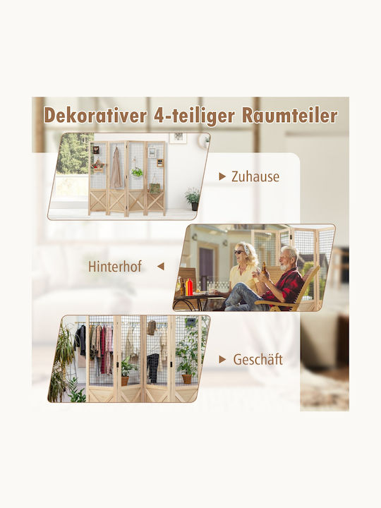 Costway Multifunctional Room Divider 151 X 144 Cm Folding Panels Stable Wooden Construction Jv11391na